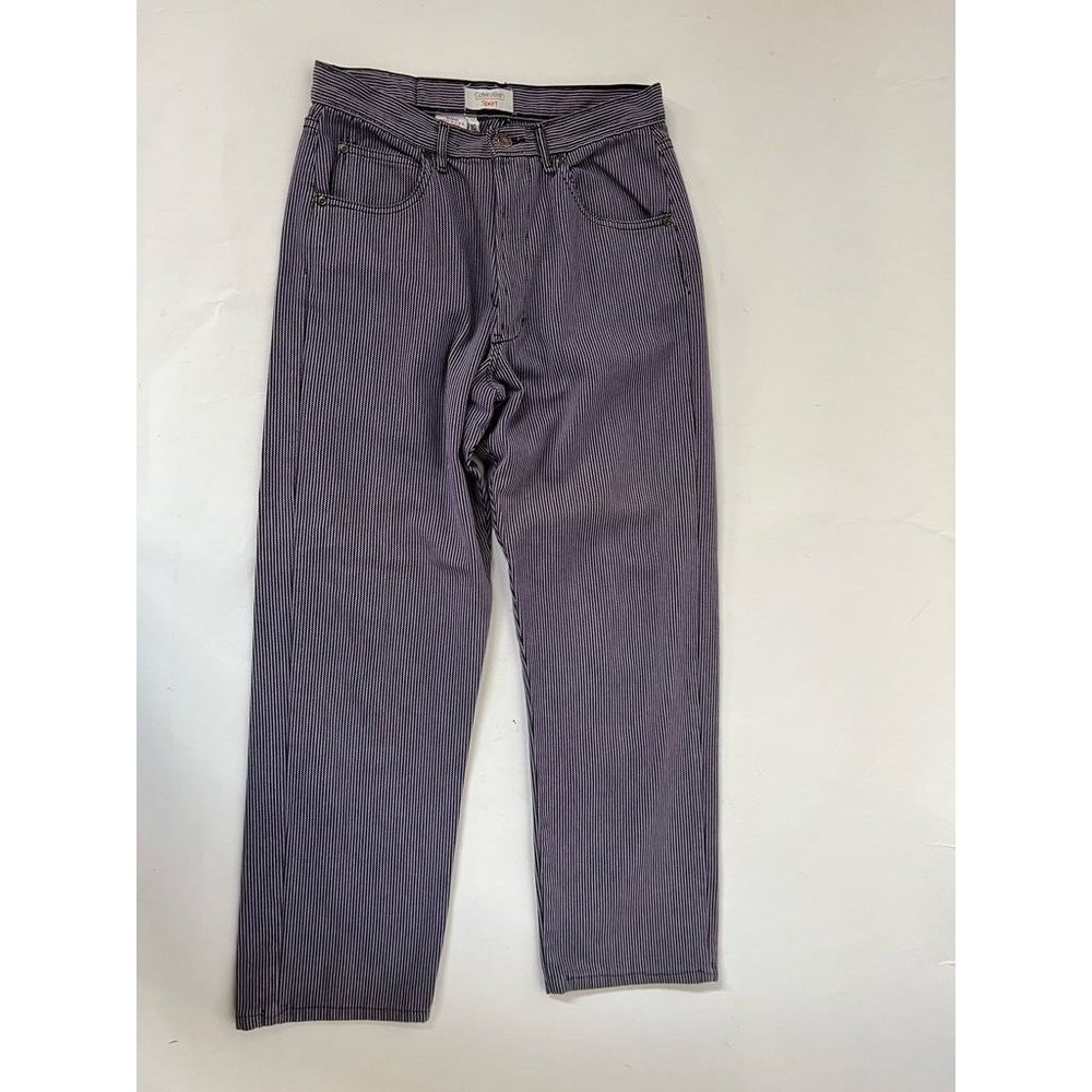 Vintage Calvin Klein Womens Straight Leg Jeans Purple White Stripe High Rise 10